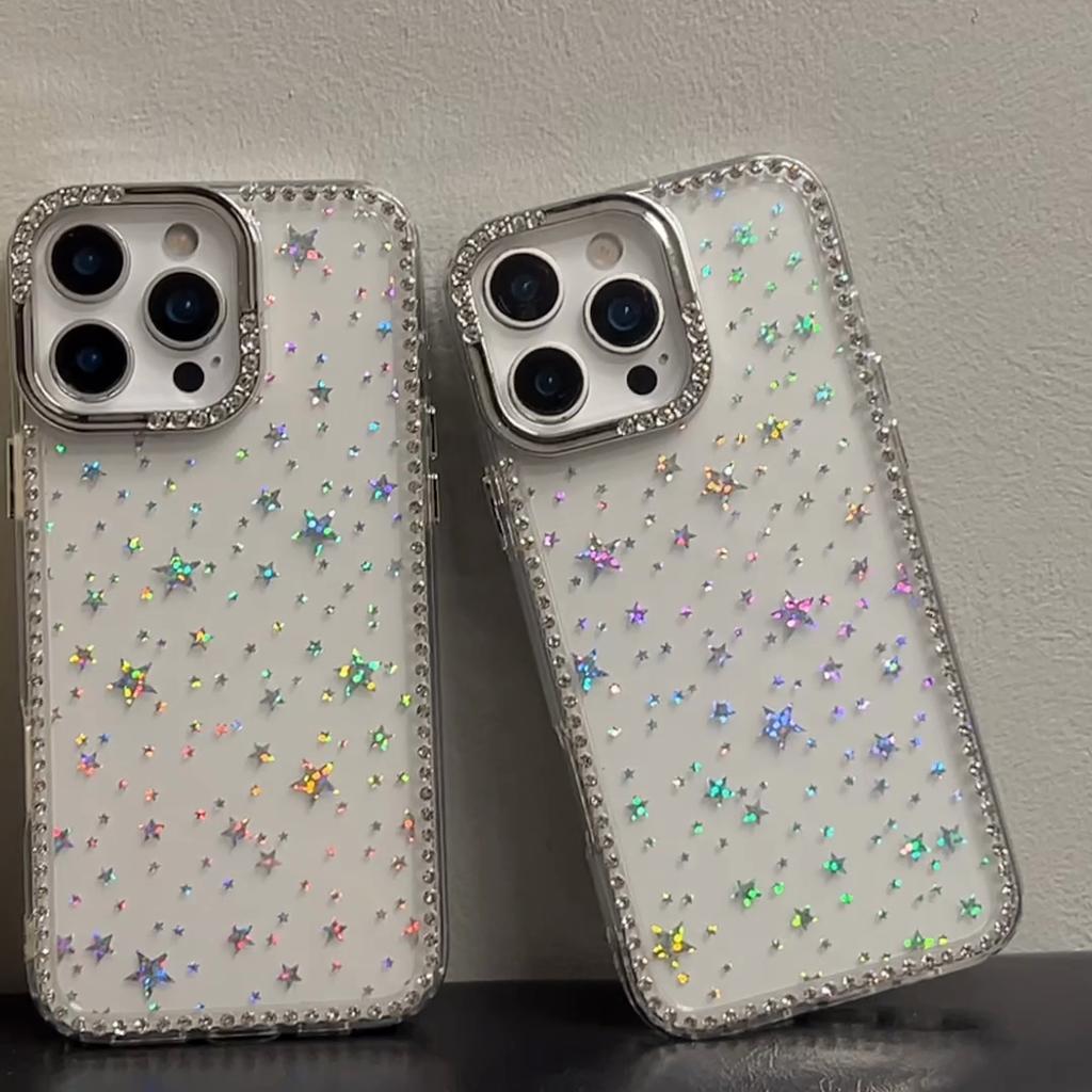 Luxury Diamond Star Glitter Phone Case For iPhone 15 11 12 13 14 16 Pro Max 16 Plus Bling Transparent Shockproof Soft TPU Cover