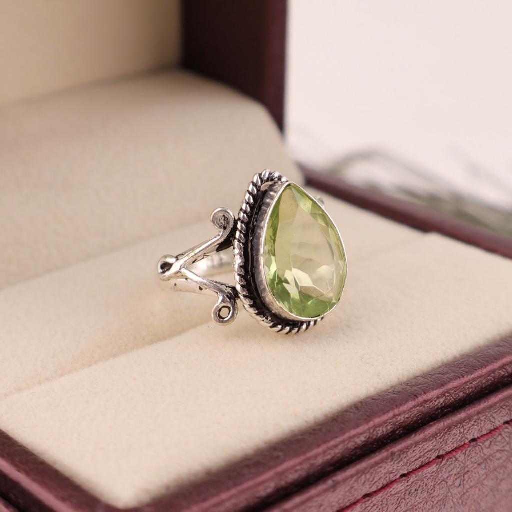 Зеленый Аметист Драгоценный Камень 925 Стерлинговое Серебро Ювелирные Изделия Ручной Работы Нарядное Кольцо RR-57-3