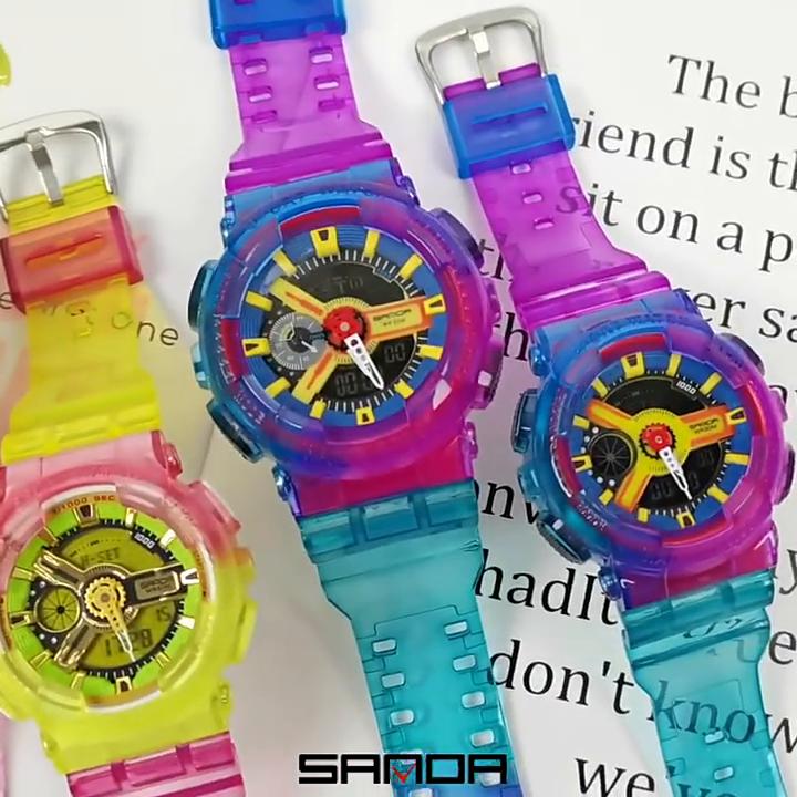 SANDA New Product Gradient Multiple Colors Frozen Couple Style Men's and Women's Fashion Trend Multi -functional Waterproof Electronic Watches