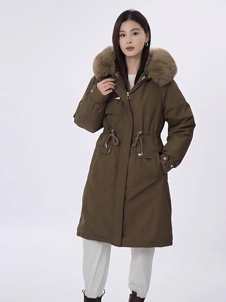 Removable Liner Over Knee Medium and Long Pie Overcomes Cotton Clothes Women's New Winter Big Fur Collar Hat Padded Jacket