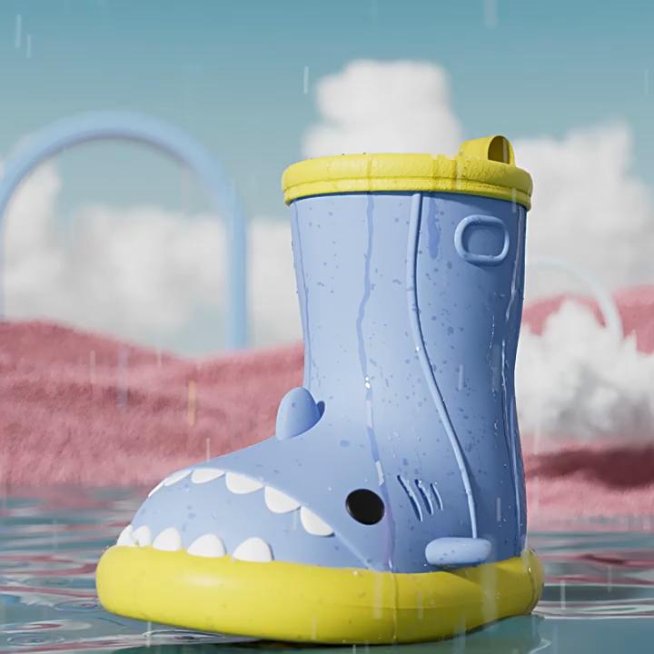 Обувь Shark Rain, нескользящая мягкая подошва, легкие новые водонепроницаемые резиновые туфли, короткие женские сапоги-трубы до середины голени с рисунком из мультфильма