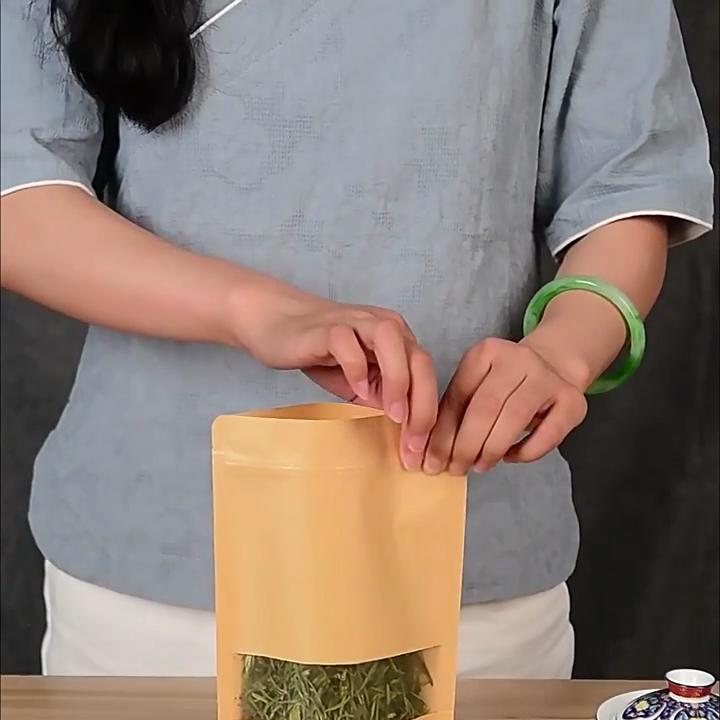 Крафт-бумажный самоподдерживающийся пакет, упаковочный пакет с самозаклеивающейся застежкой и видимым окном, экологически чистый запечатанный упаковочный пакет, доступен в нескольких размерах