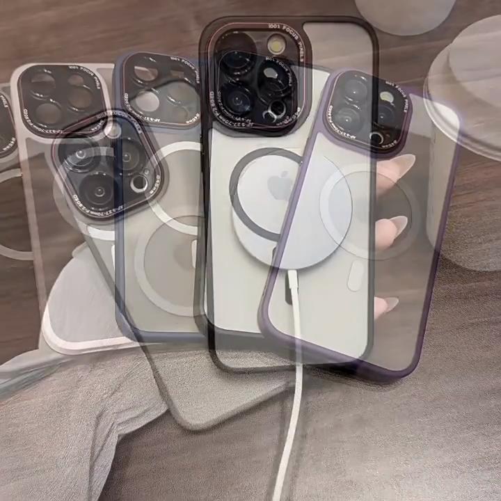 Роскошный матовый бампер, магнитный прозрачный чехол для iPhone 15, 14, 13, 12 Pro Max Plus, Magsafe, полная защита объектива с беспроводной зарядкой
