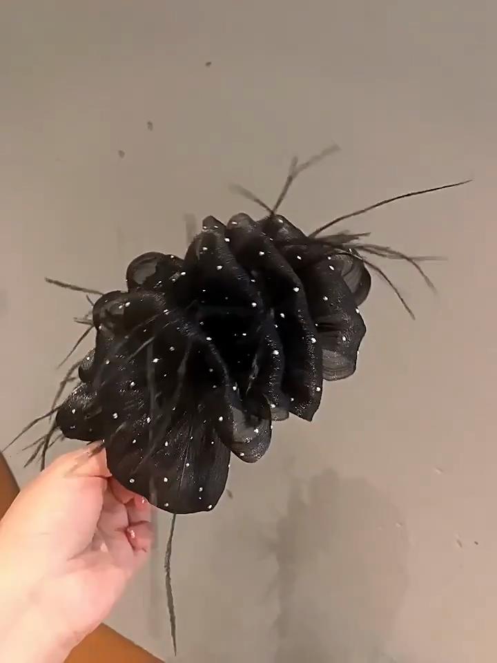 Large Feather Bow Mesh Hair Clip for Volume