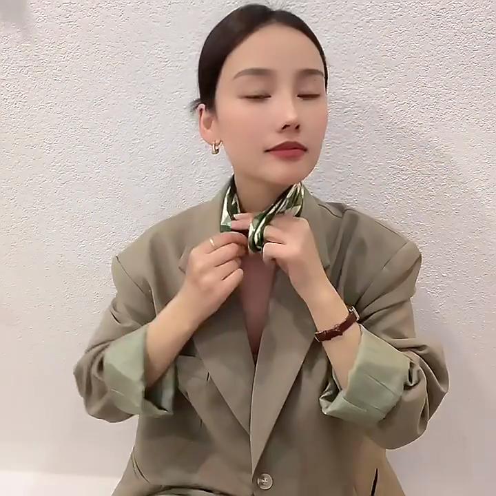 Small Green Silk Scarf, Women's Spring and Summer Thin Streamer Headband, Hair Tie, Bag Decoration, Long Scarf.