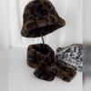 A European and American Style Fisherman Hat Set Imitating Mink Environmentally Friendly Fur Scarf for Women In Winter Leopard Print Color