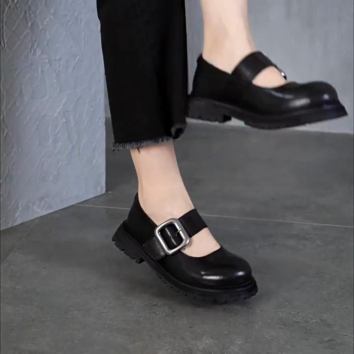 Johnature Модные универсальные туфли Мэри Джейн с металлической пряжкой и круглым носком на толстой подошве, женская обувь из натуральной кожи