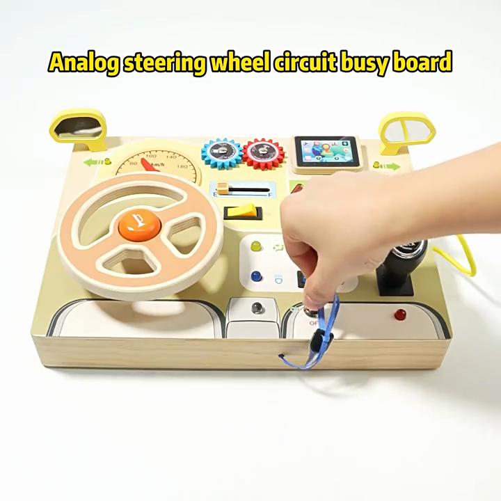 Kids Wooden Busy Board With Realistic Steering Wheel And Circuit Board For Developmental Toys