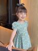 Летние платья с цветочным принтом для девочек, милые детские зеленые платья с короткими рукавами, детская хлопковая одежда для малышей, платье
