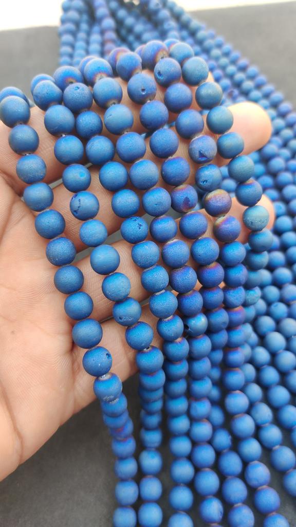 Matte Finish Blue Druzy Agate Round Beads Gemstone, Druzy Stone Beads, Gemstone Beads, 14-15 Inch Strand, 6mm 8mm 10mm Stone Size.