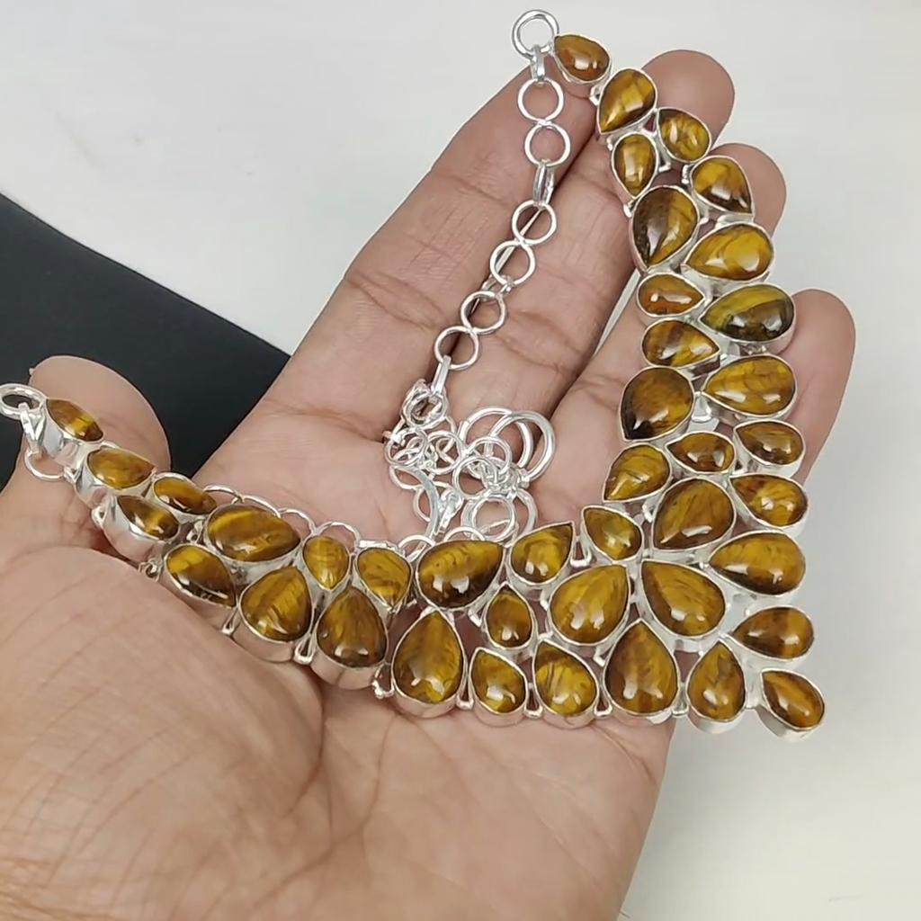 Натуральный тигровый глаз драгоценный камень ручной работы из серебра 925 пробы гальванопластика ожерелье, тигровый глаз серебро для жены унисекс ожерелье пасхальные подарки