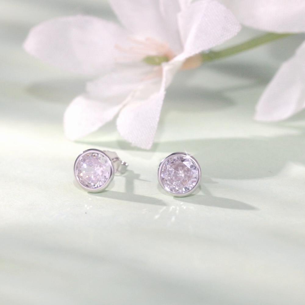 BAMOER Сверкающее серебро 925 пробы, сверкающие серьги-гвоздики, серьги-гвоздики с ободом, серьги с цирконом для женщин, ювелирные изделия на помолвку, подарок