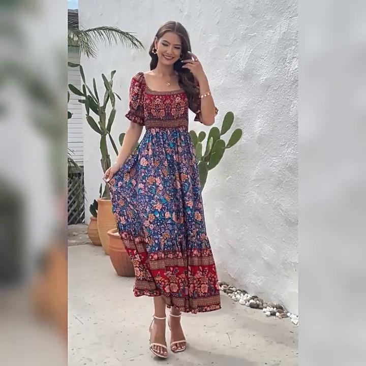 GMXIA Новое пляжное платье миди на одно плечо с пышными рукавами