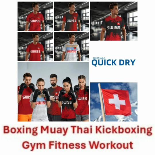 Switzerland Swiss Tshirt MMA Boxing Muay Thai National Flag Print 3D Training Unisex Women Men Quick Dry Fitness Workout Gym Sport Casual Streetwear