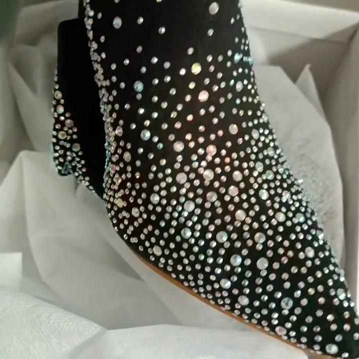 Eilyken Дизайнерские женские сапоги выше колена со стразами и кристаллами, эластичная ткань, сексуальные носки, туфли-лодочки с острым носком, черные 1197-2