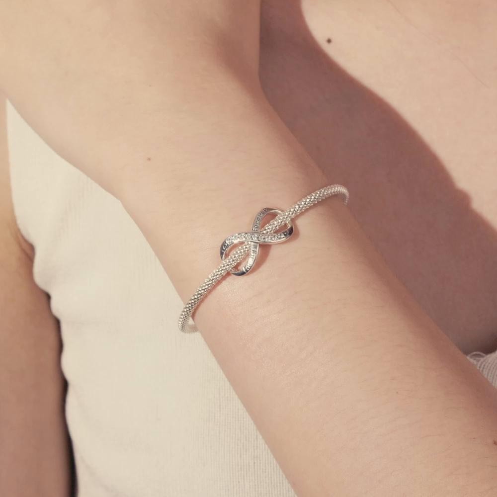 BAMOER Real 925 Sterling Silver Infinity Family Forever Clear Crystal Charm Beads for Women