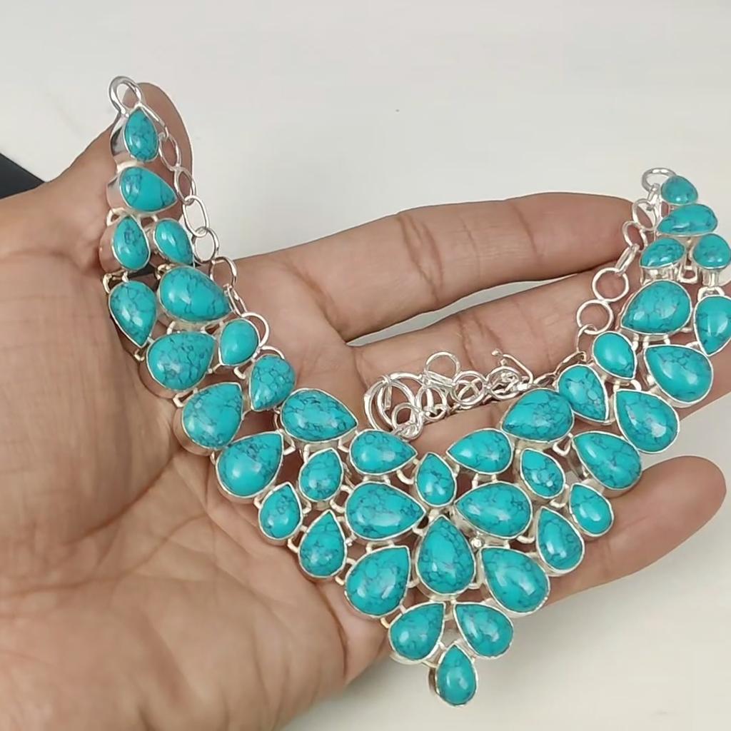 Натуральный бирюзовый драгоценный камень ручной работы из стерлингового серебра 925 пробы, ожерелье с гальванопластикой, бирюзовое серебро для жены, унисекс, ожерелье, пасхальные подарки