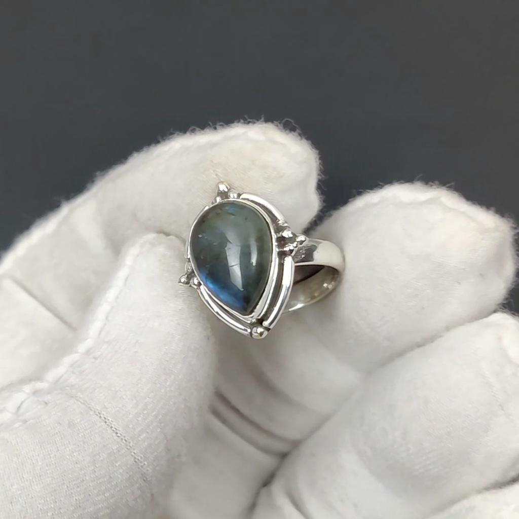 Кольцо из натурального лабрадорита, регулируемое, из стерлингового серебра 925 пробы — подходит для размеров США от 6 до 10 — украшения ручной работы в стиле бохо для женщин и мужчин, подарки на День святого Валентина