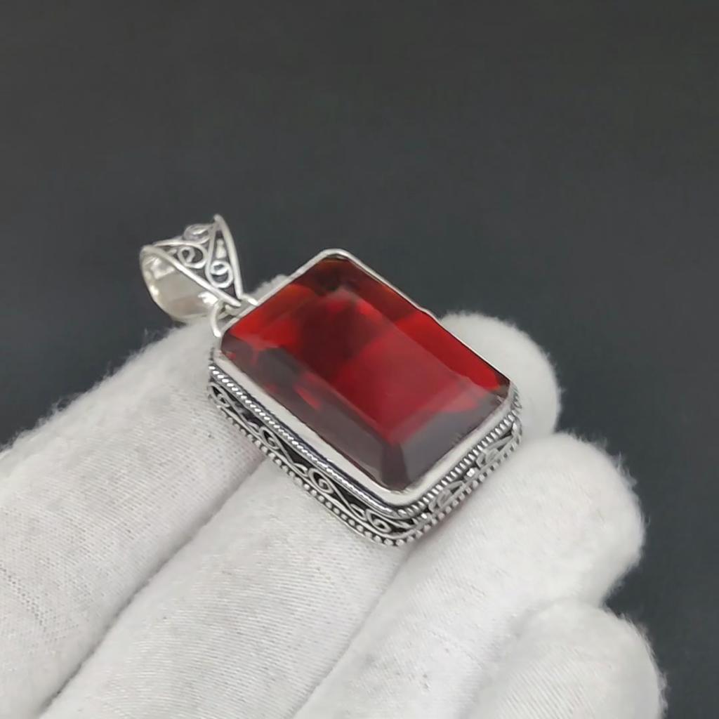 Изящный серебряный кулон с красным гранатом и драгоценным камнем из стерлингового серебра 925 пробы — дизайн ручной работы, повседневные украшения, уникальный кулон в подарок на день рождения для жены