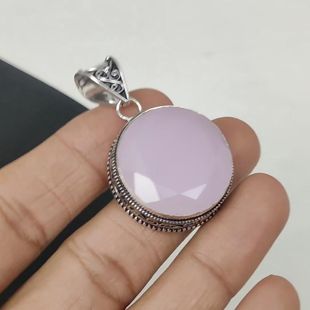 Серебряный кулон с розовым халцедоном и драгоценным камнем из серебра 925 пробы — дизайн ручной работы, повседневные украшения, уникальные подарки на день рождения из розового халцедона