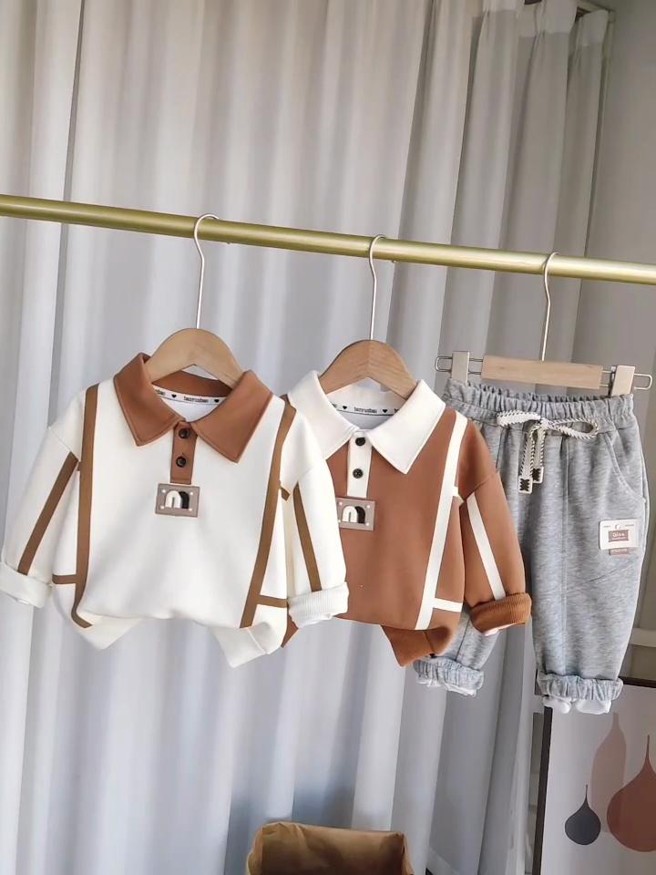 0-5-Year-old Children's Set Boys' Long Sleeved Polo Shirt Simple and Fashionable Casual Elastic Pants Two-piece Set Comfortable Clothes for Babies