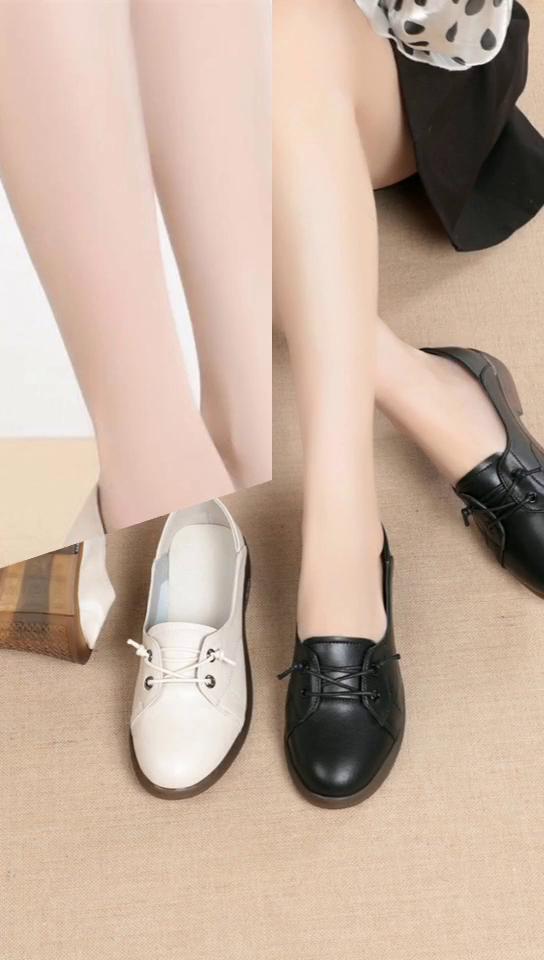 Women Shoes Low-heel Spring Round Head Non-slip Casual  Loafers Female Large Size  Lace-up Shoes Ladies