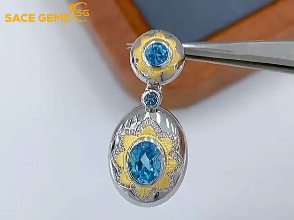Sace Gems Ожерелье с подвеской из стерлингового серебра 925 пробы, 6*8 мм, натуральный швейцарский синий топаз, ожерелье для женщин, коктейльная вечеринка, изысканные ювелирные изделия, подарок