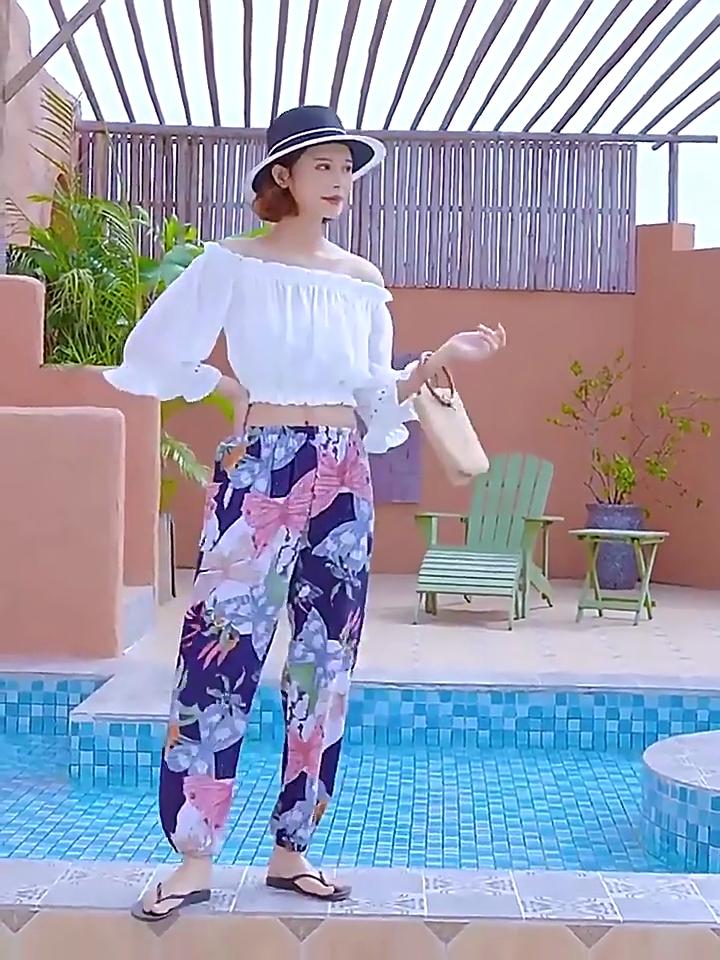 Women's Summer Cotton Silk Anti-Mosquito Loose Beach Bloomers Pajama Pants