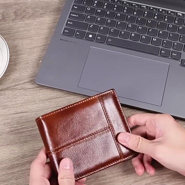 New Fashion Genuine Leather Men's Wallet Slim 2-Fold Wallet Handmade Genuine Soft Leather Multi-Functional Anti-Theft Men's Wallet with Coin Pocket