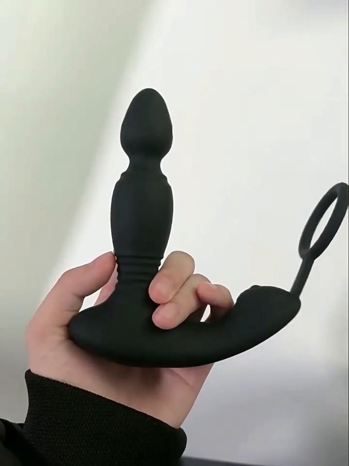 Thrusting Butt Plug Vibrator Telescopic Vibrating Anal Vibrators Prostate Perineum Massage Male Delay Lock Ring Sex Toy for Men