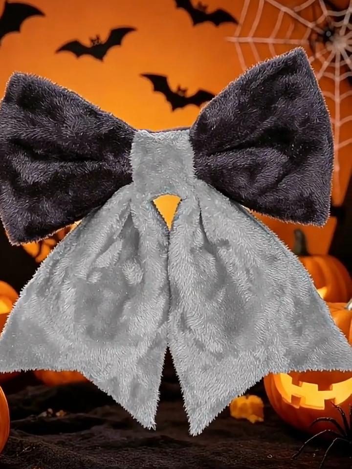 Halloween Fleece Bow Window Hanging, 30x35cm Plush Bow Knot Wall Decor for Party Shop Window Door, Soft Fabric Halloween Ornament