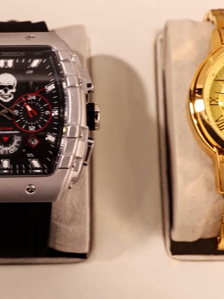 FOXBOX Sport Watches for Men Top Brand Luxury Dual Display Stainless Steel Band Waterproof Luminous Quartz Wristwatch+Box