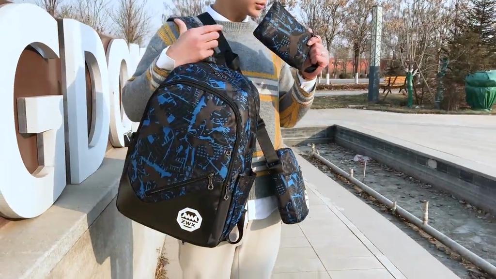 3PCS Camouflage Print Backpack Set School Bag for Teen Boys and College Students with USB Port