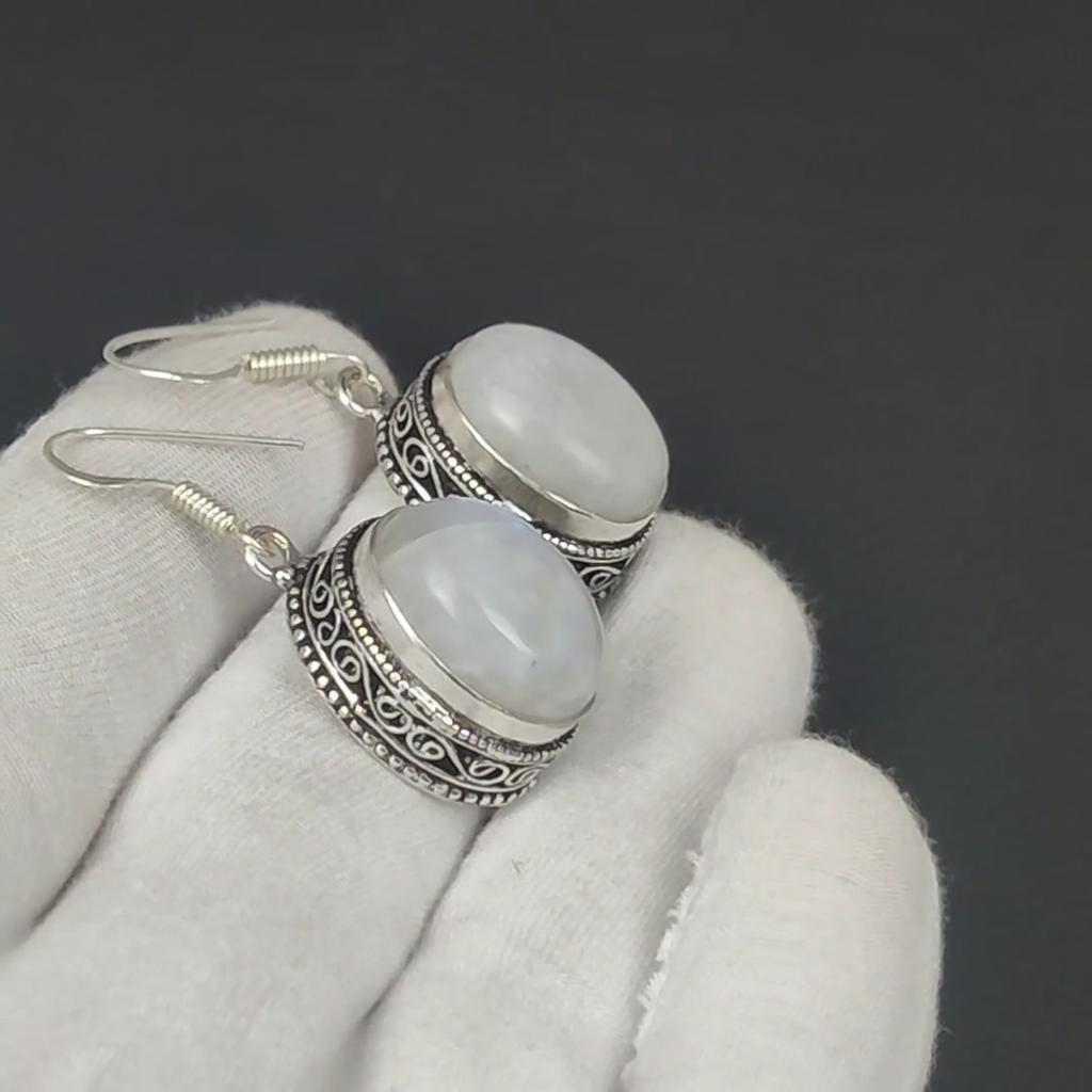 Серьги из стерлингового серебра 925 пробы ручной работы с радужным лунным камнем, ювелирные изделия из радужного лунного камня, серьги, подарки для женщин, украшения из лунного камня для нее