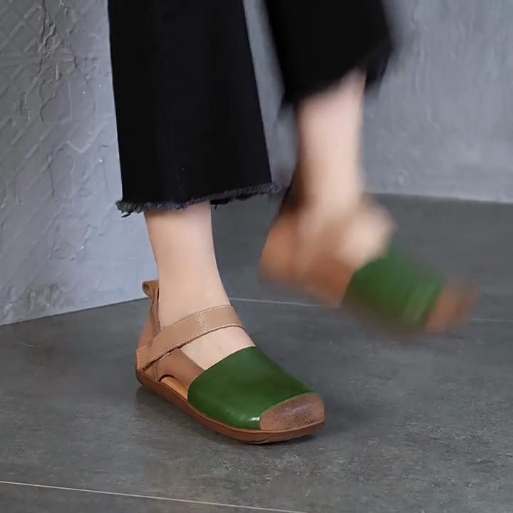Johnature Сандалии из натуральной кожи в стиле ретро для женских разноцветных туфель на плоской подошве с квадратным носком и мягкой подошвой