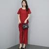Летние комплекты из двух предметов для женщин, элегантные однотонные комплекты брюк с высокой талией больших размеров