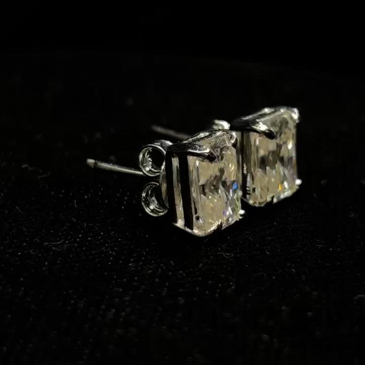 Synthetic Moissanite Earring 10.80 ct Emerald Cut Pair Gemstone Jewelry Gift