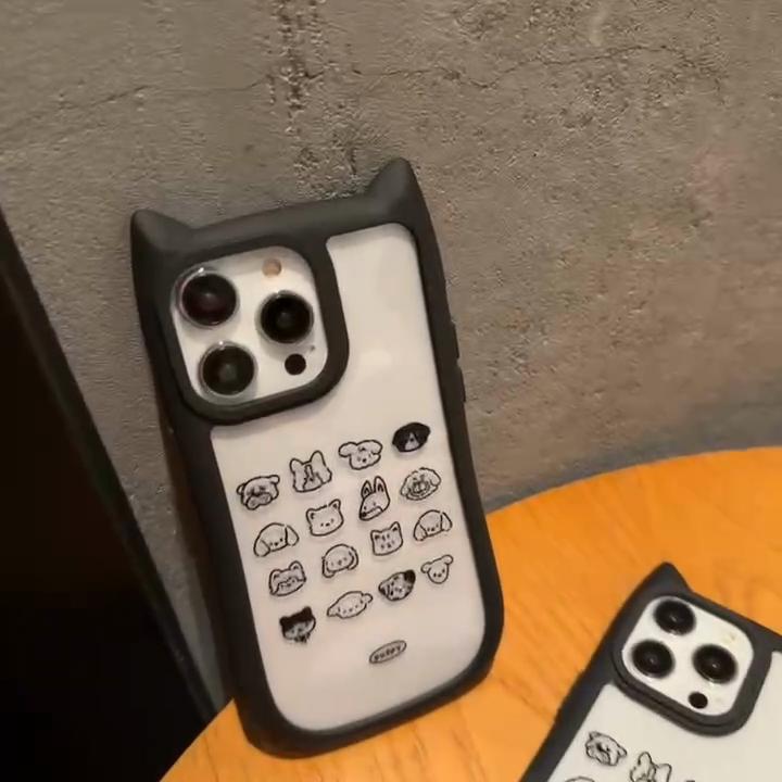 Cartoon 3d Cat Ears Small Animal Head Doodle Case for iPhone 15 Pro Max 14 Plus 13 12 Pro 11 All-inclusive Fall Protection Cover