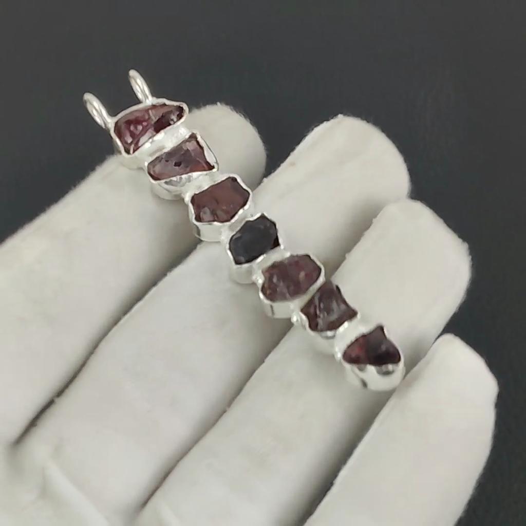 Natural Red Garnet Raw Gemstone Silver Pendant In 925 Sterling Silver - Handmade Design, Everyday Wear Jewelry Birthday Gift