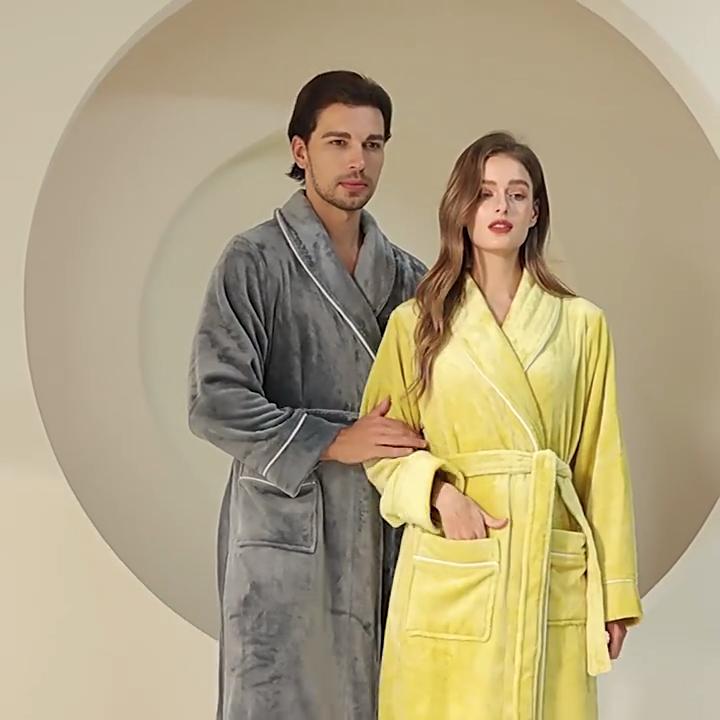 Халат для дома Простой плюс длинный халат Осень-зима Коралловый флис Утолщенные зимние модели Парная мочалка Удобная и элегантная пижама Халат для купания