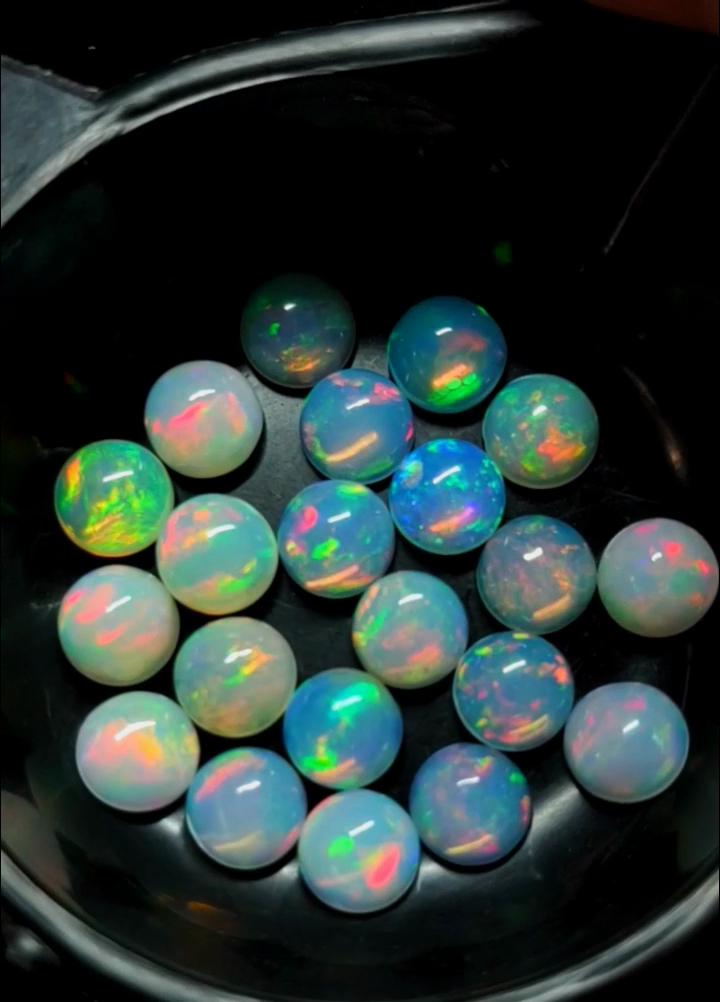 5 MM Round Beautiful Multi Color Opal, AAA Top Quality Natural Ethiopian Opal Cabochon Lot, Welo Opal Making Jewelry.