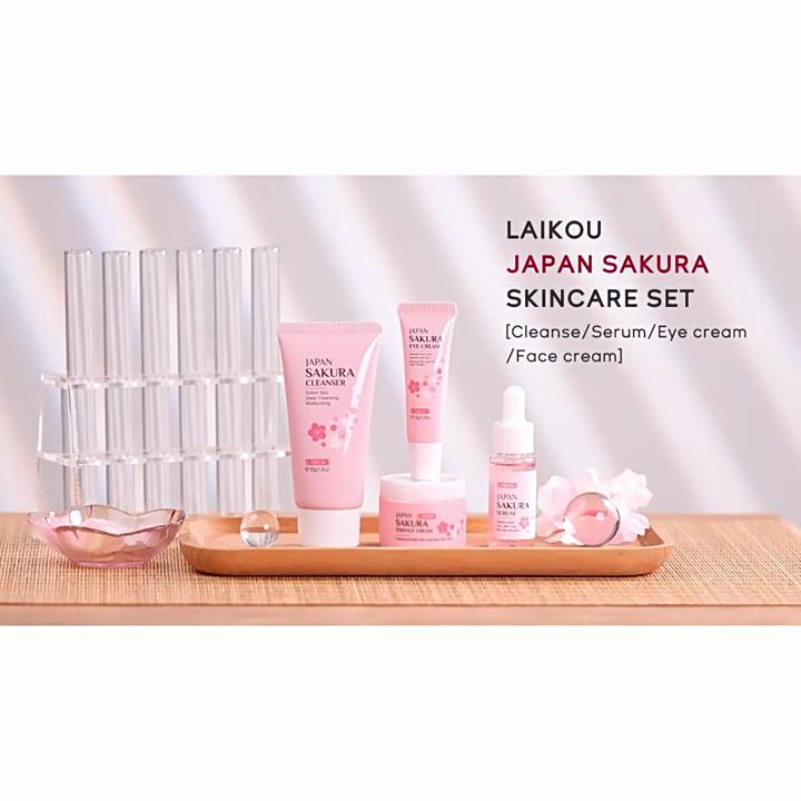 LAIKOU Набор для ухода за кожей Sakura 4 шт. Очищающее средство, сыворотка, крем, крем для глаз