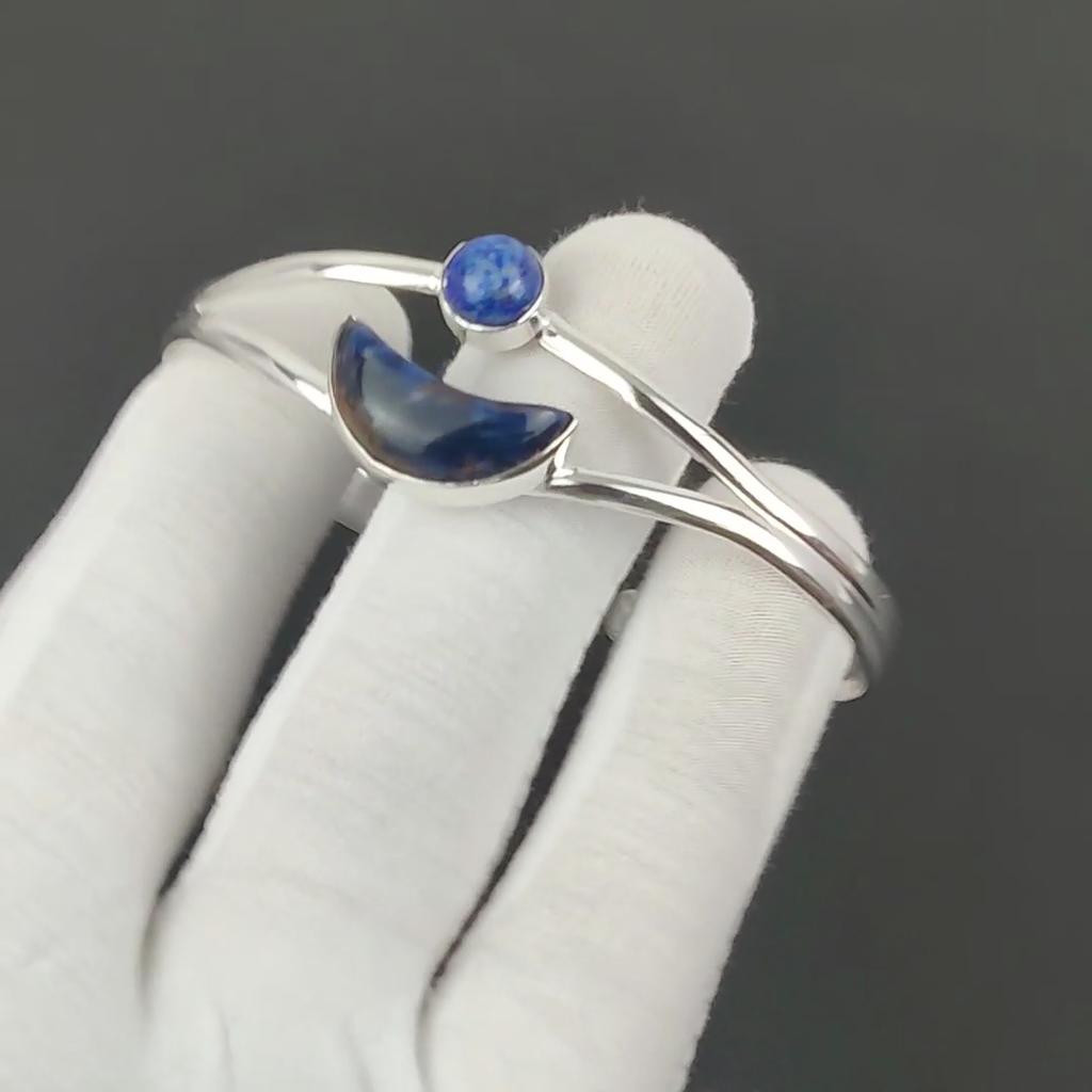 Натуральный Лазурит Драгоценный Камень Ручной Работы Манжета Браслет 925 Стерлинговое Серебро Манжета Браслет, Браслет с Содалитом Для Жены, Унисекс Браслет, Подарок для Вечеринки