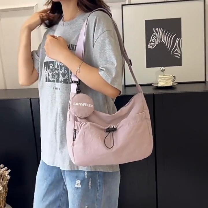 Simple Solid Color Drawstring Design Women Shoulder Bags With Letter Print Coin Purse For Daily Outfits