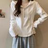 Spring Autumn Solid Color Hooded Long Sleeve Fashion T-Shirts Women High Street Casual Slim Zipper Patchwork Pure Cotton Tops