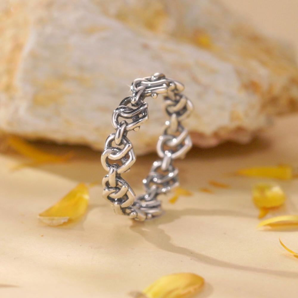 WOSTU Кольцо из стерлингового серебра 925 пробы с сердцем и сердцем для женщин, винтажное s925, европейское винтажное кольцо с выдолбленным звеном цепи, подарок на вечеринку