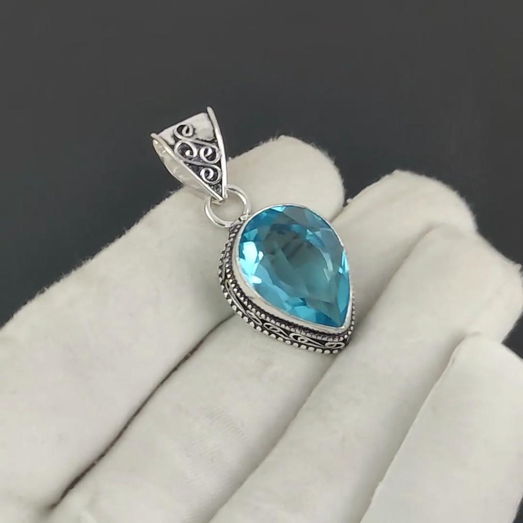 Серебряная подвеска с драгоценным камнем Swiss Blue Topaz из стерлингового серебра 925 пробы — дизайн груши ручной работы, повседневное украшение в подарок на годовщину