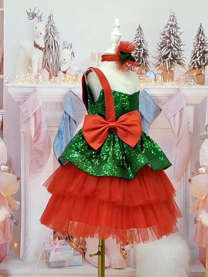 2pcs Girls Christmas Sequin Shining Party Dress Young Festival Carnival Clothes Girl Lace Birthday Time Dresses Kids New Costume