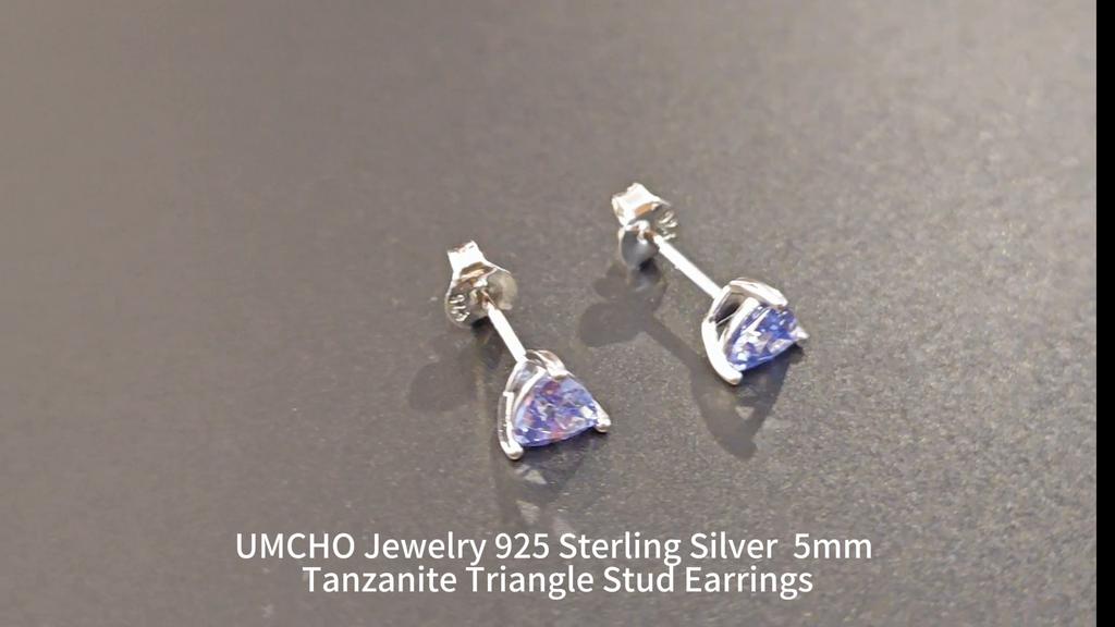 Серьги-гвоздики с танзанитом, женские серебряные треугольные серьги