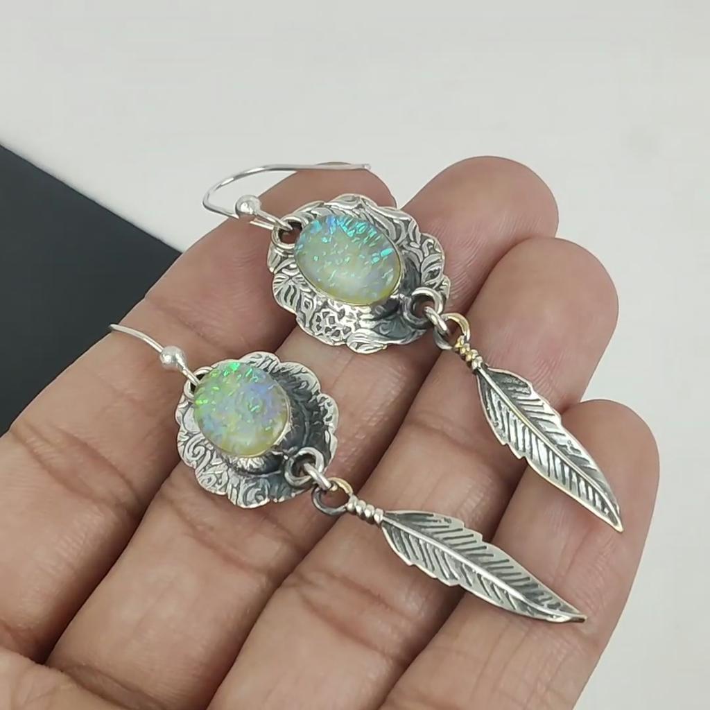 Серьги с австралийским триплетным опалом, серьги из стерлингового серебра 925 пробы, серьги-подвески ручной работы из серебра в стиле бохо, подарки на День матери